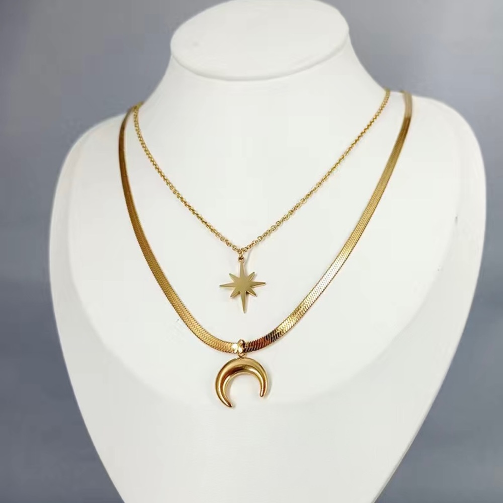 Fashion Double Hexagram Moon Necklace